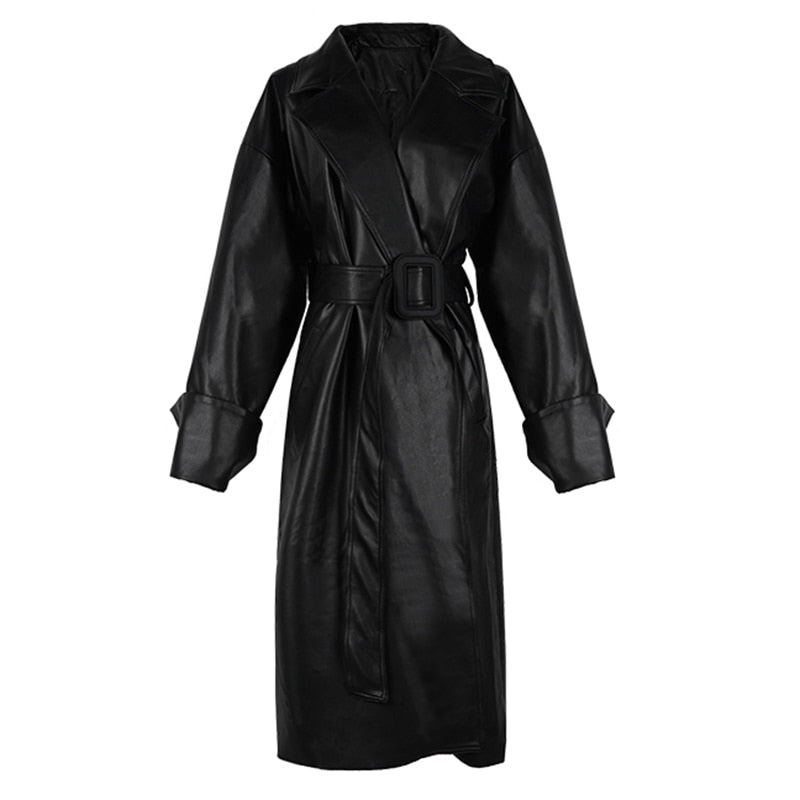 Women's Long oversized leather trench coat