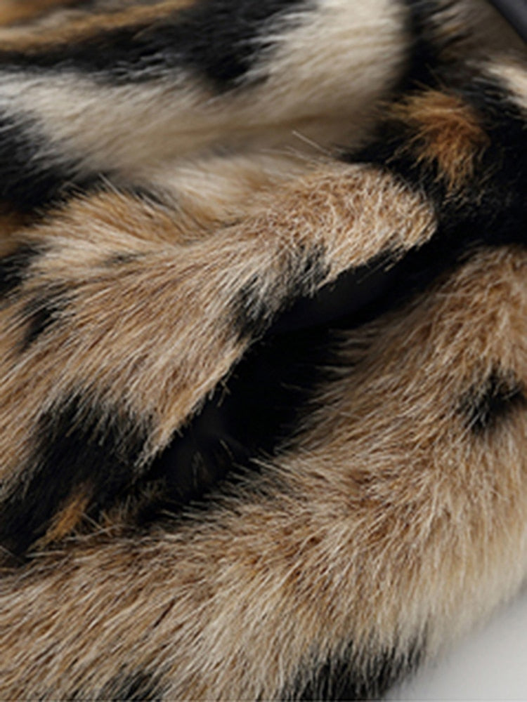 Leopard Print Fluffy Faux Fur Trench Coat