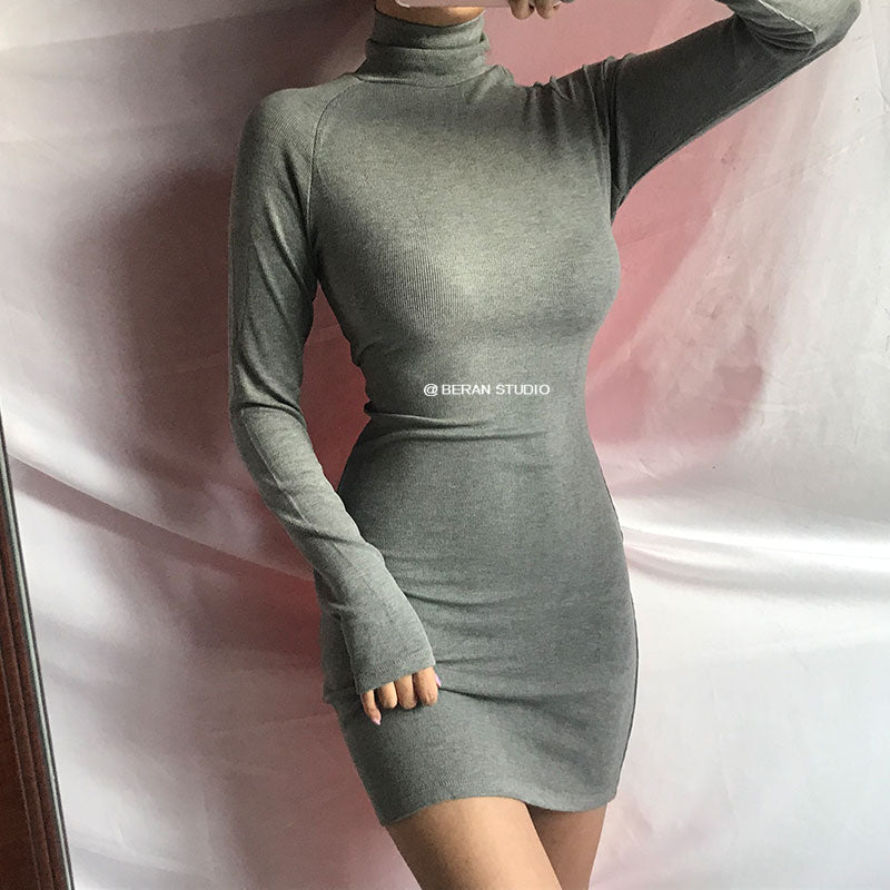 Slimming Threaded Turtleneck Dress