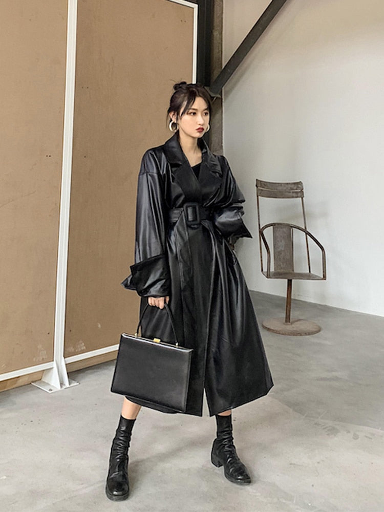 Women's Long oversized leather trench coat