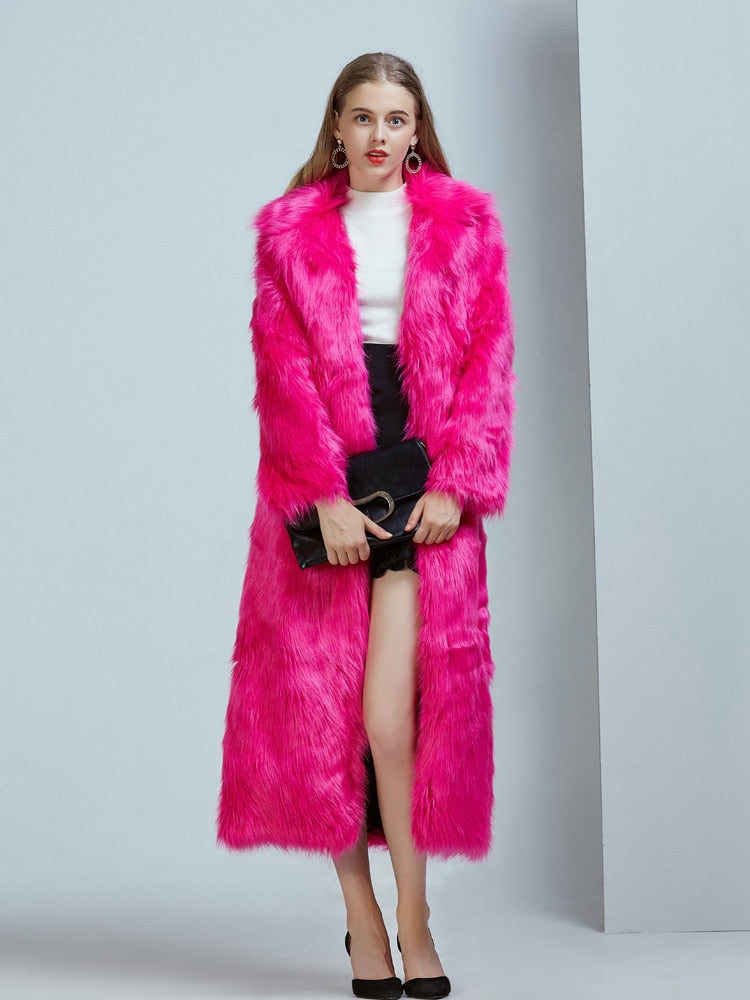 Always A Star Luxury Long Faux Fur Coat Women