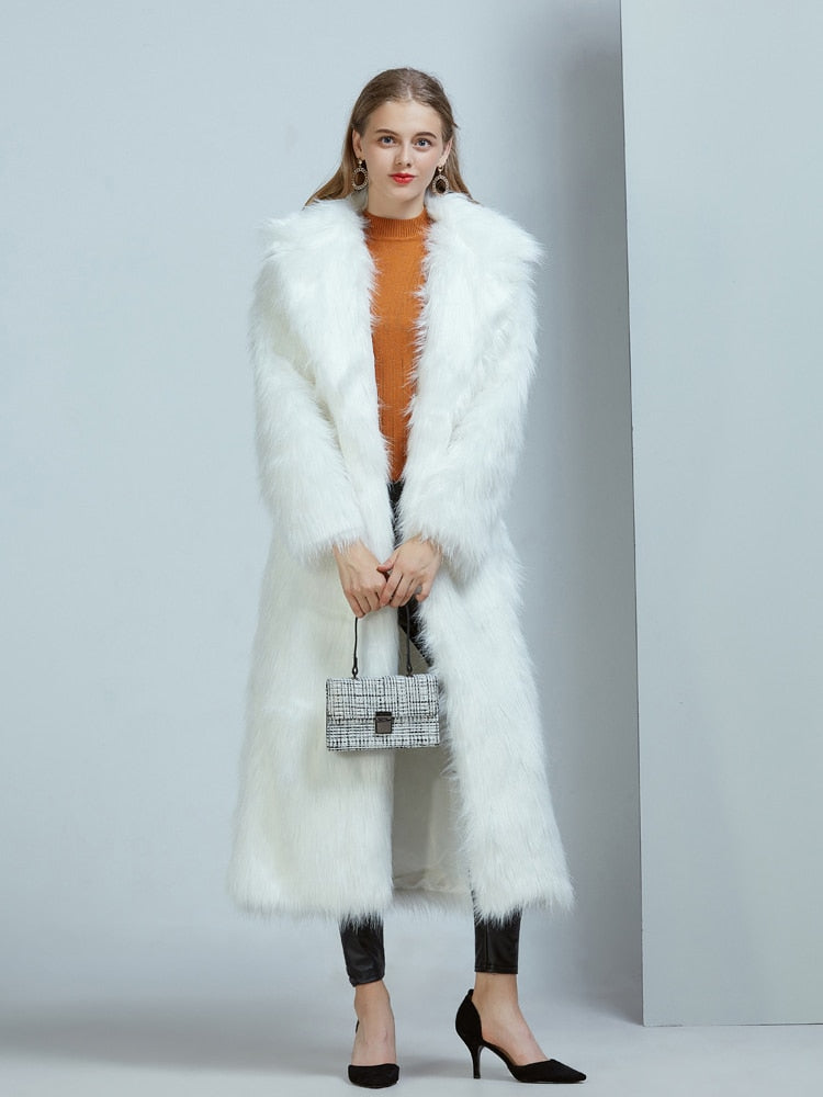 Always A Star Luxury Long Faux Fur Coat Women