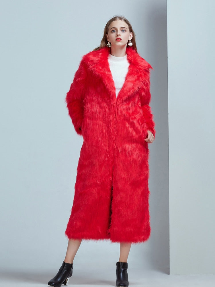 Always A Star Luxury Long Faux Fur Coat Women
