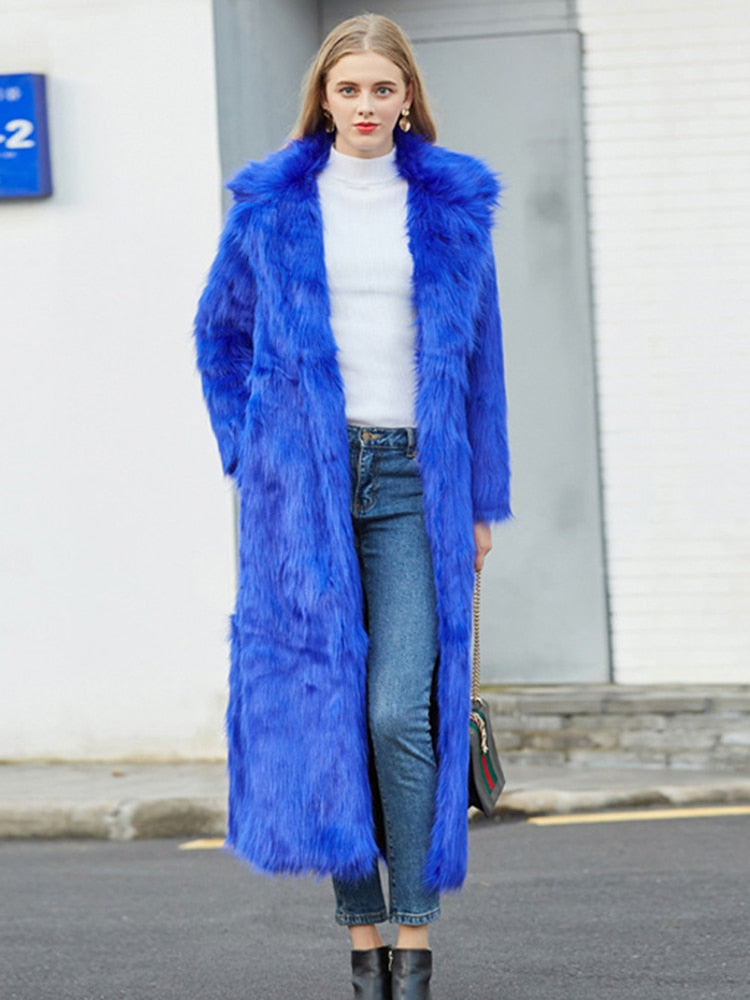 Always A Star Luxury Long Faux Fur Coat Women