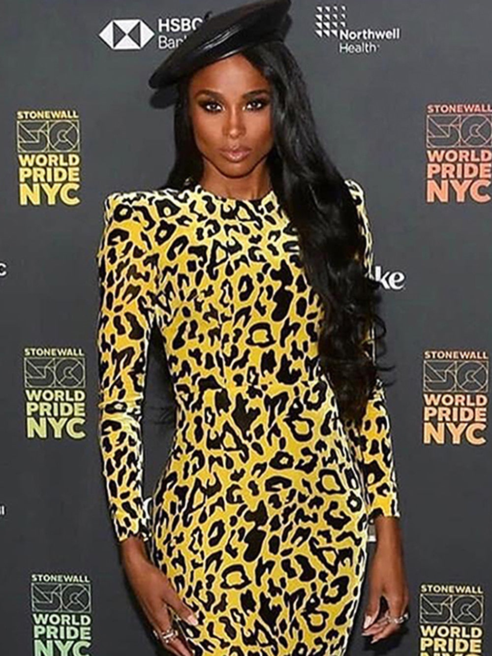 New Fashion Leopard Print Long Dress Elegant Women Long Sleeve Bodycon