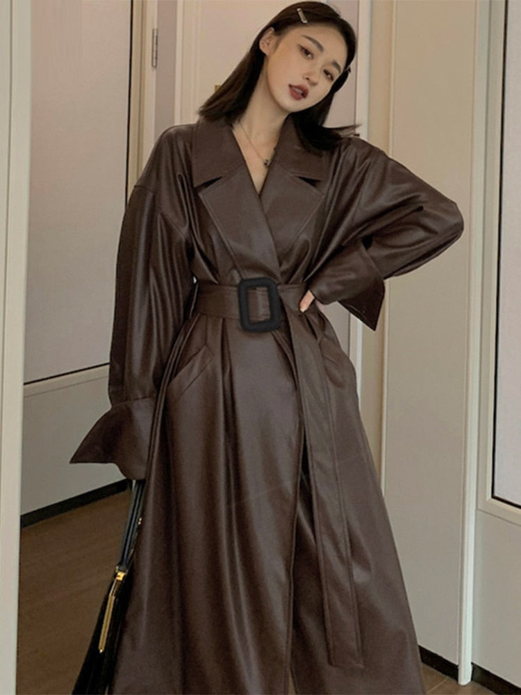 Women's Long oversized leather trench coat