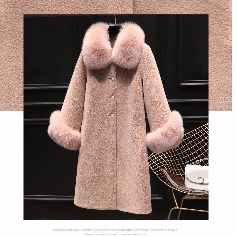 Women's Faux Fur Long Coat Solid Loose Imitation Fox Fur Collar Cashmere Granules Single Breasted Faux Fur Coat