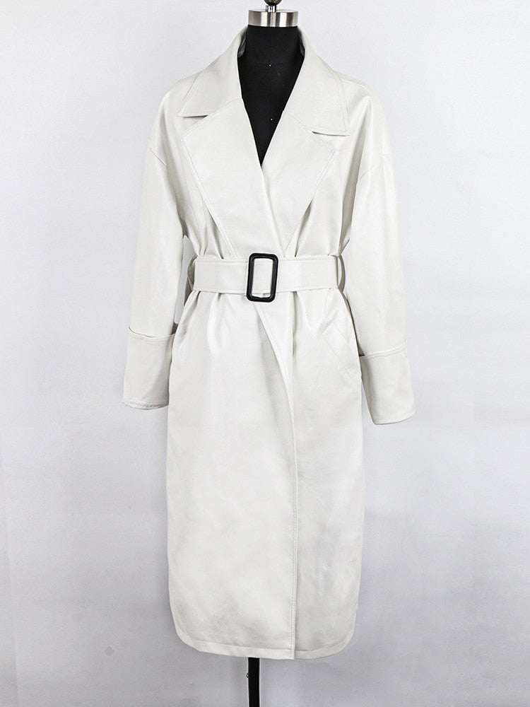 Women's Long oversized leather trench coat
